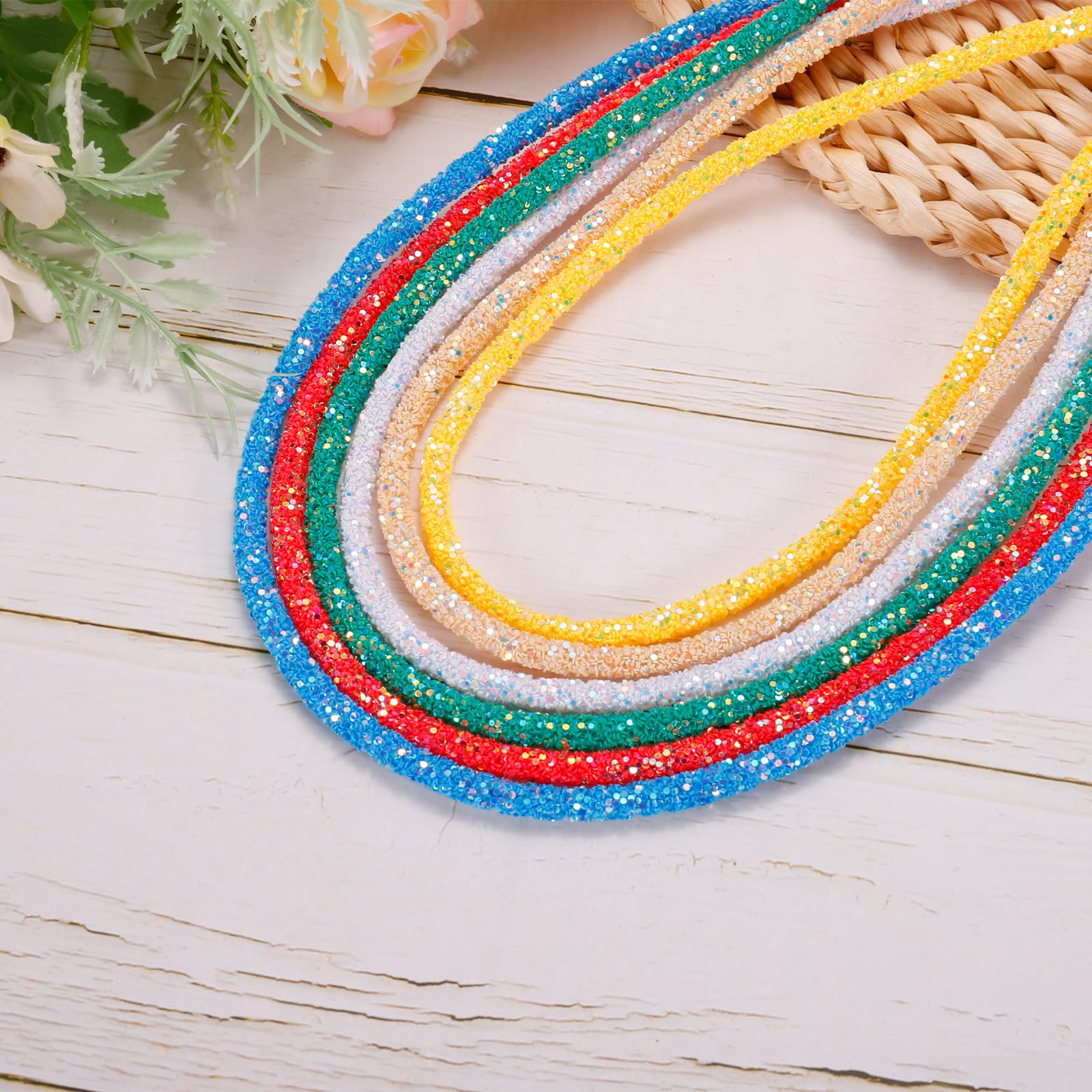 sourcing map 5 Yard 6mm 0.24 inch Glitter Sequins Rope Sequins Rhinestone Tube Cord for DIY Wedding Dresses Costume Clothing Shoes Jewelry Accessory Clear White — view 69