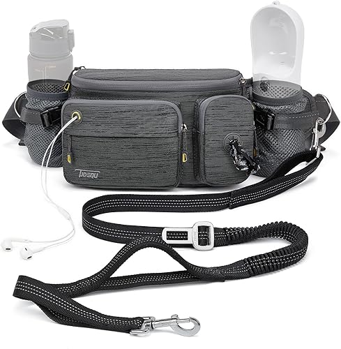 Miniatura 7 de TUDEQU Cinturón para pasear perros 4 en 1 con cangurera grande, riñonera para perro, correa de correa de perro manos libres para perros grandes que