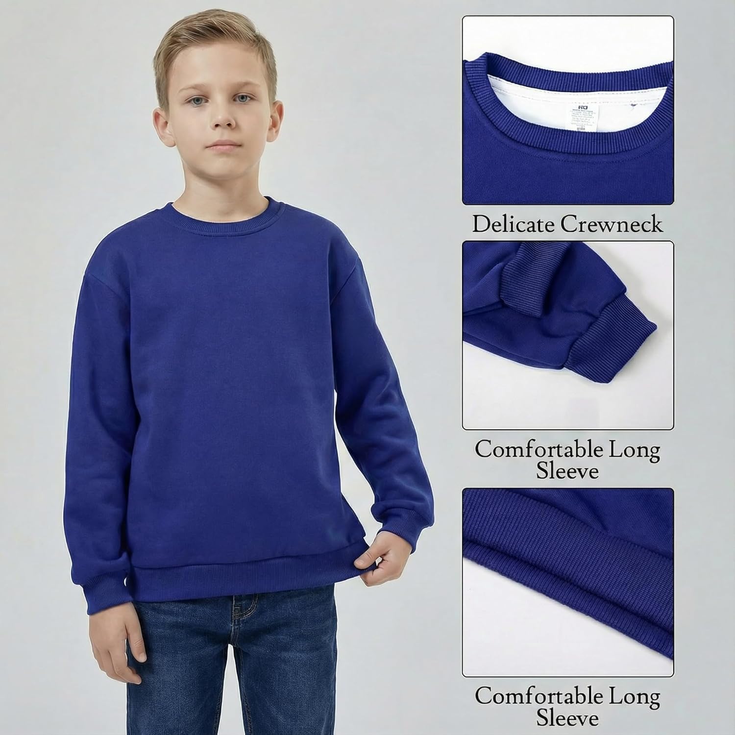 Silkfly 3 Pack Children Long Sleeve Fleece Sweatshirt Crew Neck Pullover Sport Solid Tops for Boys Girls - Image 3