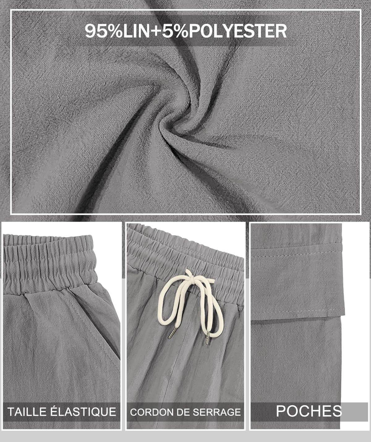 Short Cargo Homme en Lin Léger Taille Élastique 4 Poches | Cordon de serrage, short bermuda homme,coupe ample