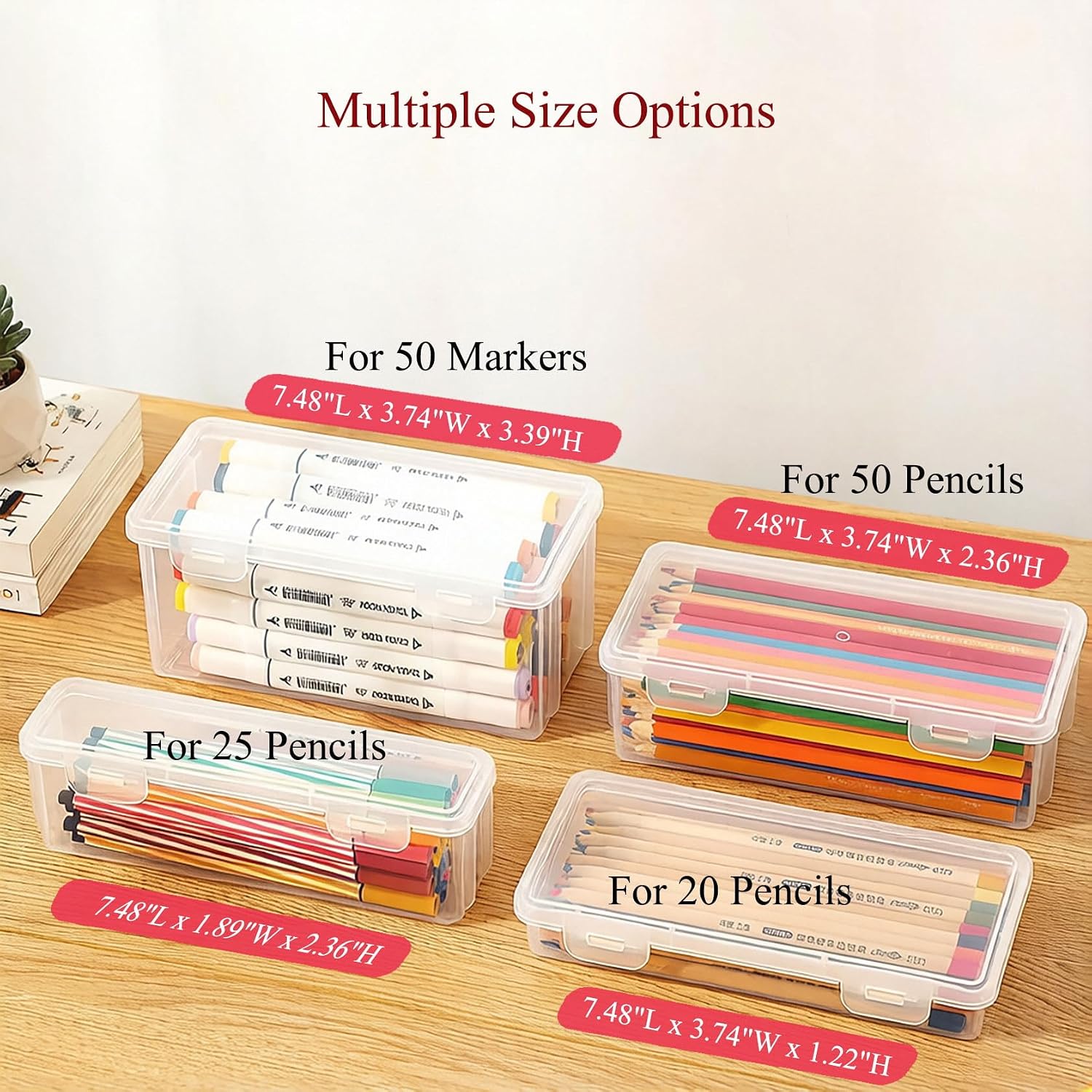 Clear Plastic Pencil Box With Hinged Lid & Snap Closure, Small Hard Shell Plastic Case For Pencils, Pens, Drill Bits, Makeup brush,Office Supplies & Daily Carry