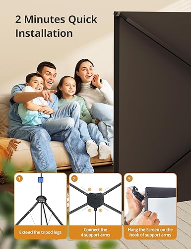 Miniatura 6 de Pantalla de proyector con soporte de 80 pulgadas, pantalla de proyector para interiores y exteriores 169, pantalla de proyector de PVC HD 4K con 1.5