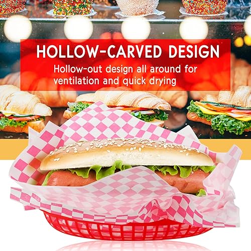 Miniatura 5 de GothaBach Paquete de 24 cestas de comida rápida, cestas de plástico para restaurantes de comida rápida, cestas para freír pan, bandeja para servir