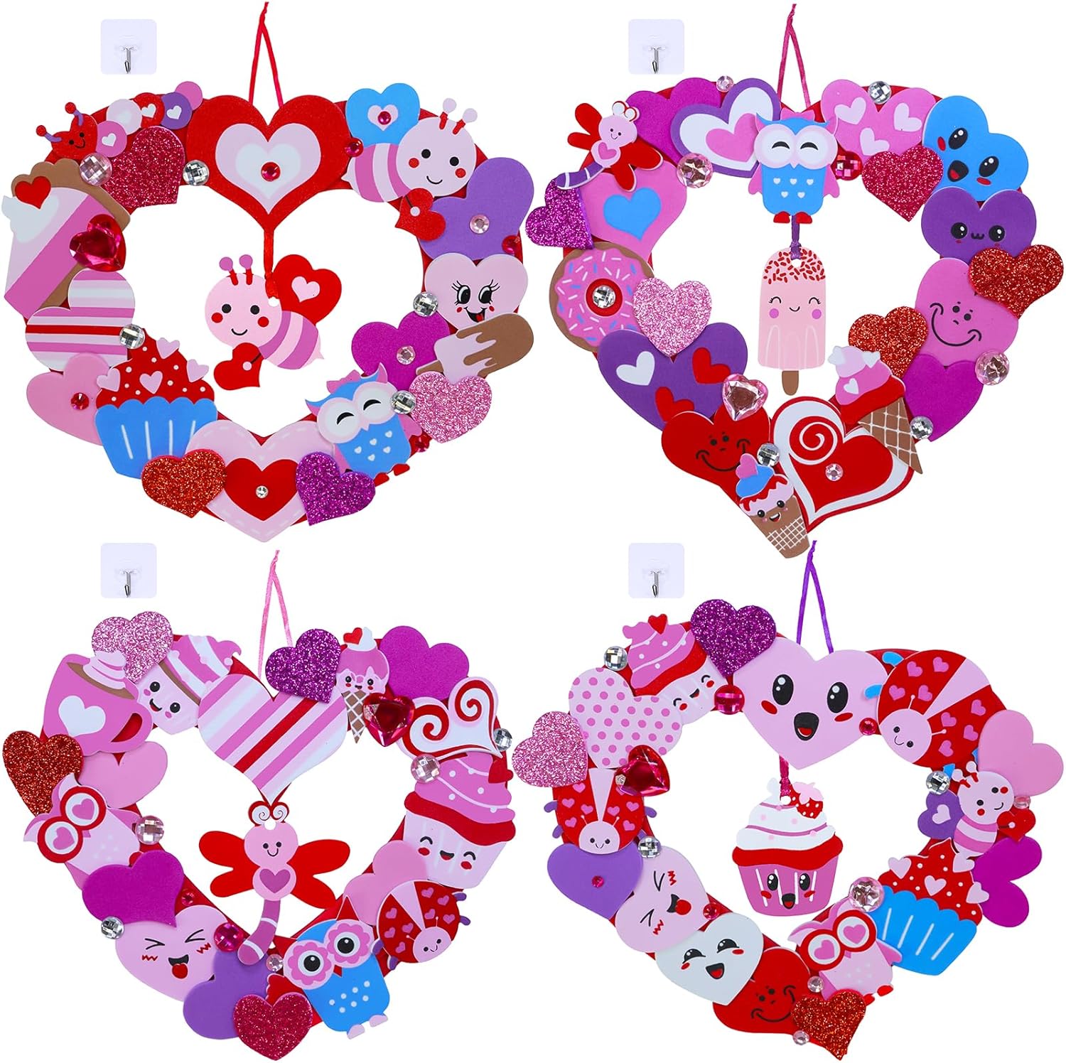 Winlyn Heart Wreath Ornaments Decorations Crafts Kits - Heart Shaped Wreath Art Sets with Foam Stickers for Kids' Valentine's Day Party & Classroom Activities