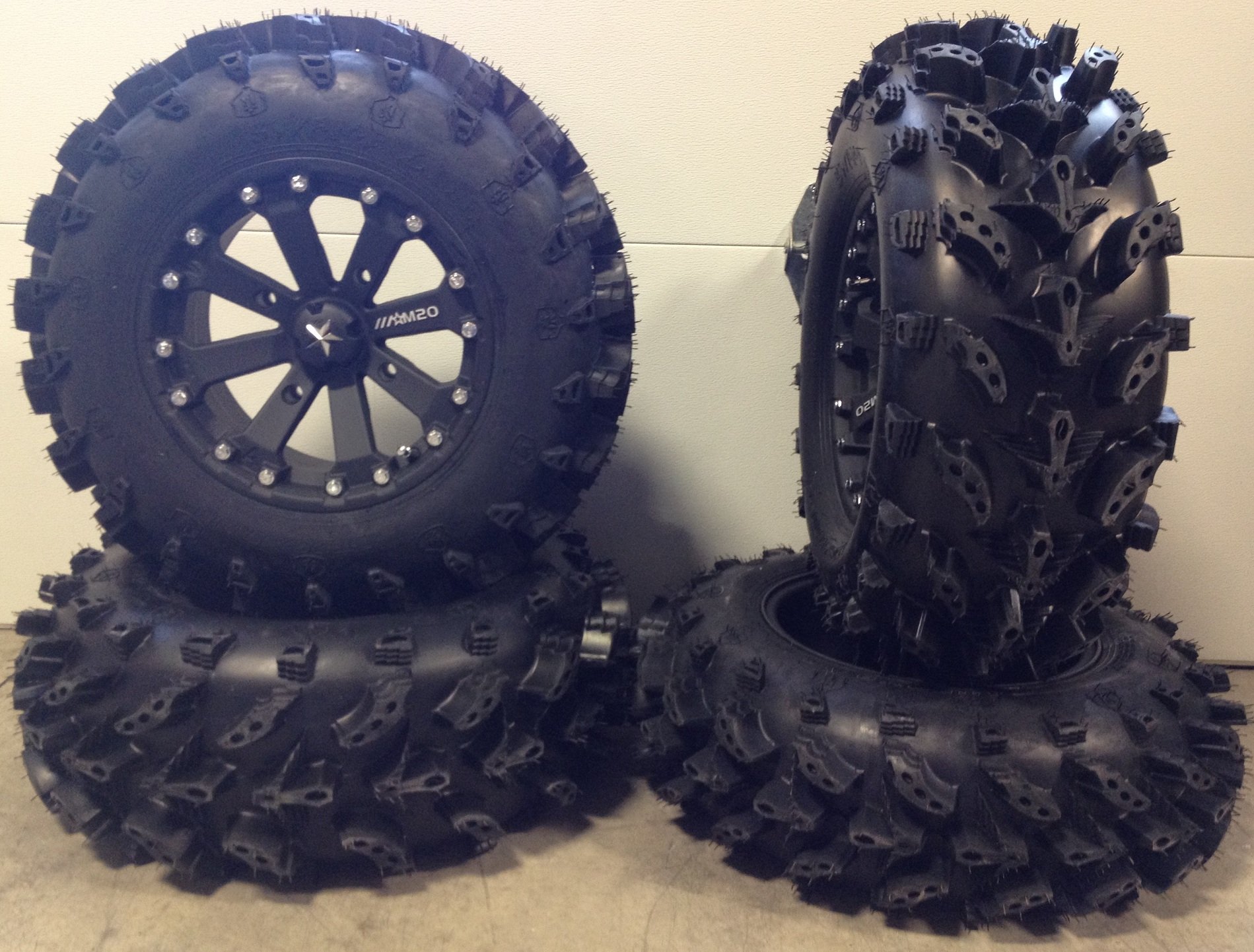 Bundle - 9 Items: MSA Black Kore 14" ATV Wheels 28" Swamp Lite Tires [4x137 Bolt Pattern 12mmx1.25 Lug Kit]