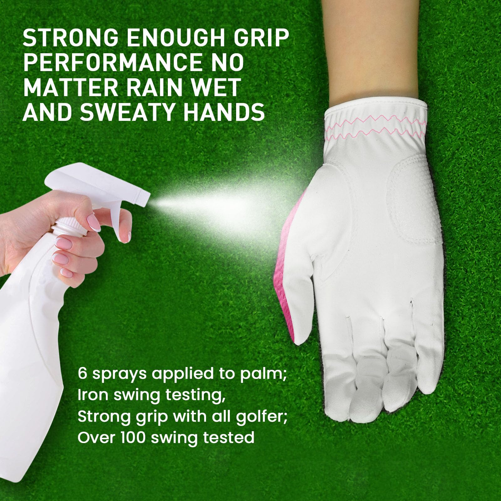 FINGER TEN Women’s Golf Glove Left Hand Right Microfiber Grip Rain Hot Wet All Weather Both Hand Pair - Image 3