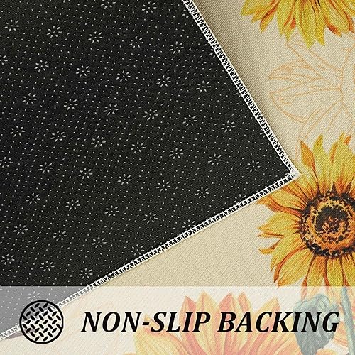 Miniatura 5 de Juego de 2 alfombras de cocina de girasol, flores amarillas de primavera y verano, antideslizantes, lavables, alfombras de cocina de granja con