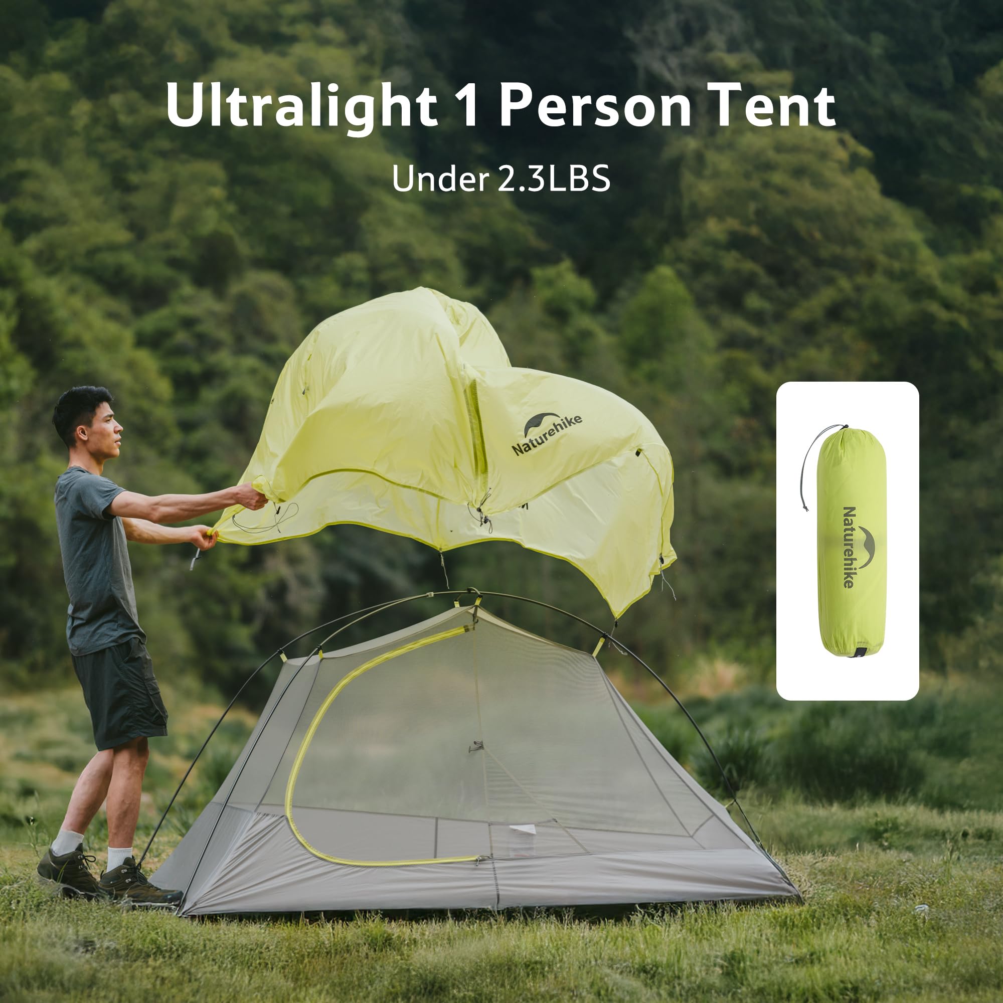 NatureHike Star Trail - Tenda da 1 persona, 1,04 kg, facile da montare, compatta, spaziosa, ultraleggera, per zaino da 1 persona, per campeggio, attività all'aperto, escursionismo e alpinismo