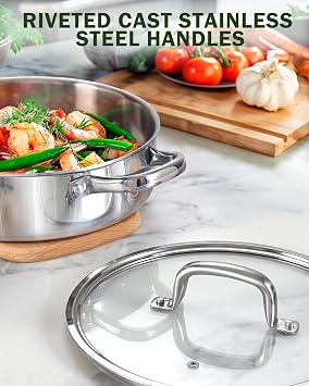 Cook N Home Classic 4 Quart Tri-Ply Clad Stainless Steel Saute Pan, 10.5 Inch Deep Frying Pan with Lid, Induction Skillet Pan Everyday Pan, Dishwasher & Oven Safe