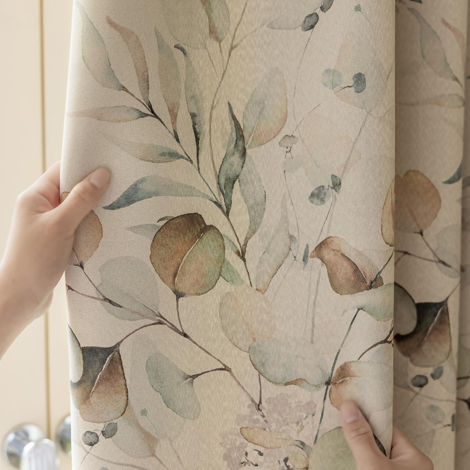 SUOUO Braune Verdunkelungsvorhänge mit Blumenmuster für Schlafzimmer, Gemustert, grünes Blatt, H 225 x B 140 cm, 2er-Set, Raumverdunkelung, Fenstervorhänge für Wohnzimmer