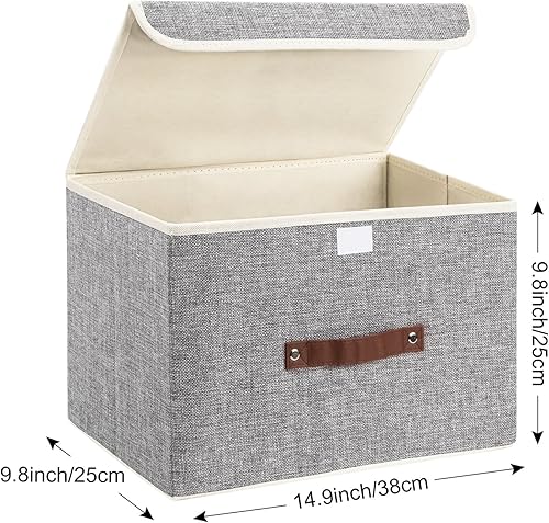Miniatura 2 de TYEERS Cajas de almacenamiento plegables, contenedores de almacenamiento de tela lavable con tapas, 14.9 x 9.8 x 9.8 pulgadas, paquete de 2, gris