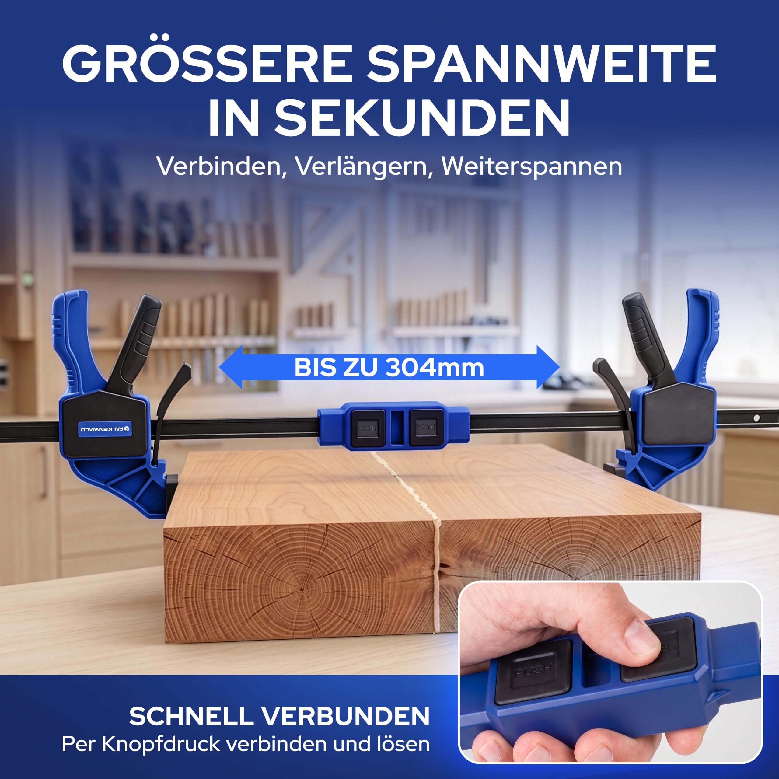 FALKENWALD Einhandzwinge Set - Klemmzwingen & Eckzwinge bis 304 mm