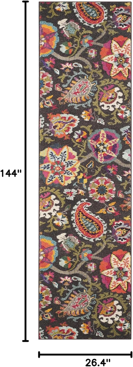 SAFAVIEH Monaco Collection Runner Rug - 2'2" x 12', Brown & Multi, Boho Floral Design, Non-Shedding & Easy Care, Ideal for High Traffic Areas in Living Room, Bedroom (MNC229B)