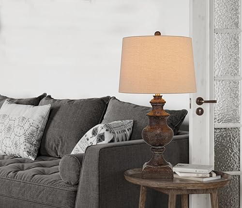 Miniatura 4 de Lámpara de mesa Hertford de resina de 100 W con pantalla de tela de tapa dura de tambor cónico. Precio y venta por pares