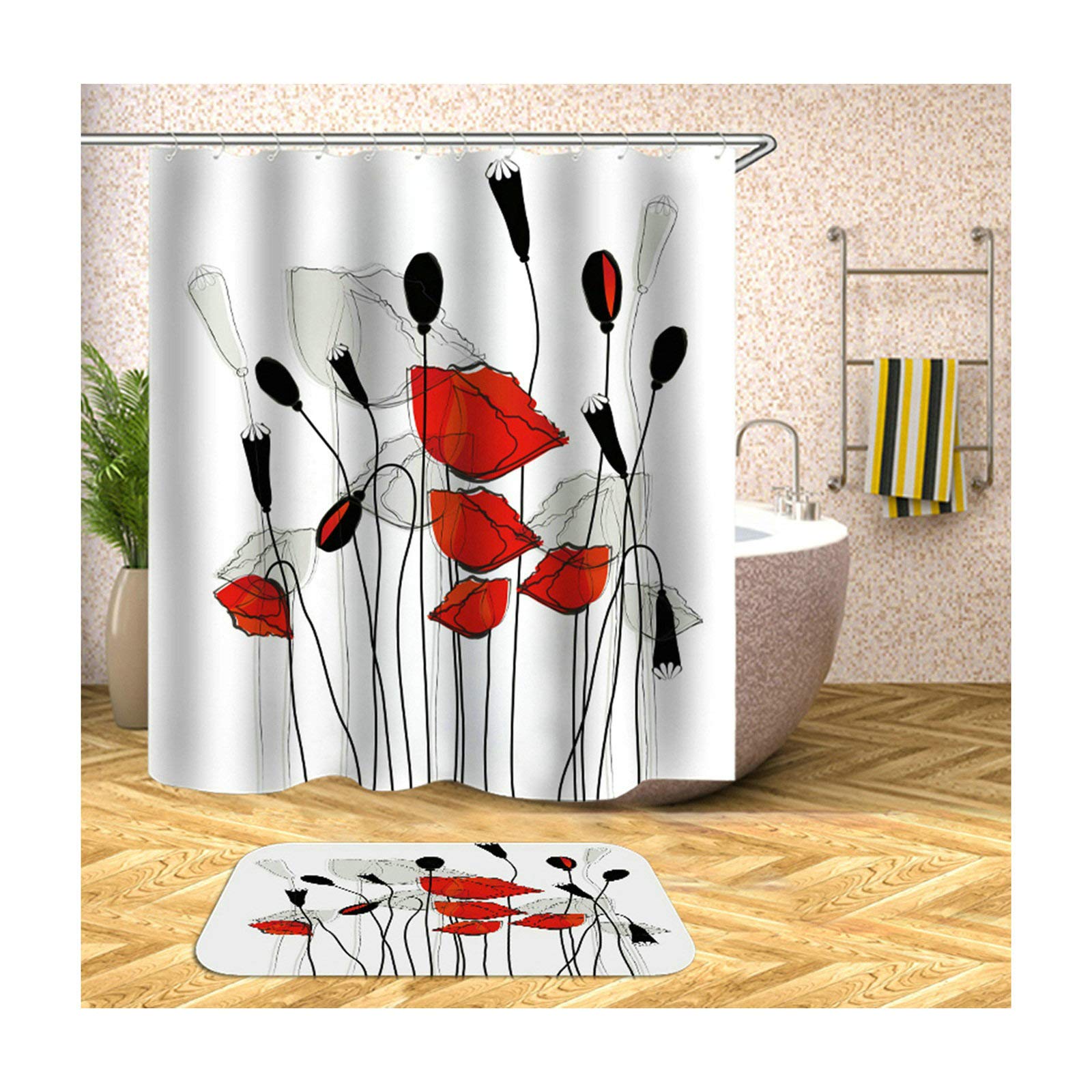 KnSam - Alfombrilla de baño para Cortina de Ducha, Impermeable, antimoho, Hoja de Loto, 180 x 200 cm