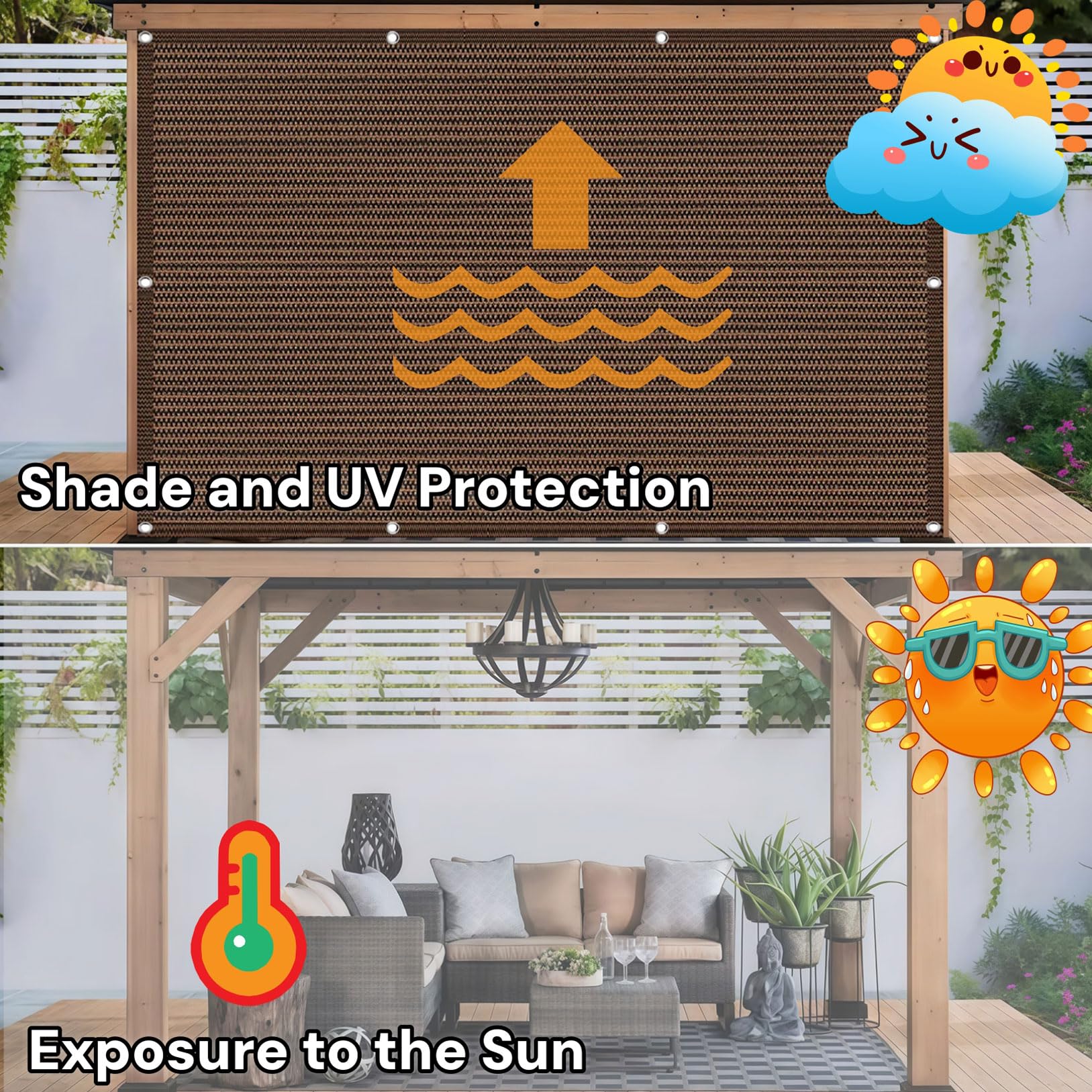 Voile d'ombrage 130 x 230 cm avec Œillets UV Protection Rectangulaire Toile d'ombrage avec Œillets et Corde, Perméable à l'eau pour Jardin, Terrasse, Balcon, Extérieur, ‎Marron