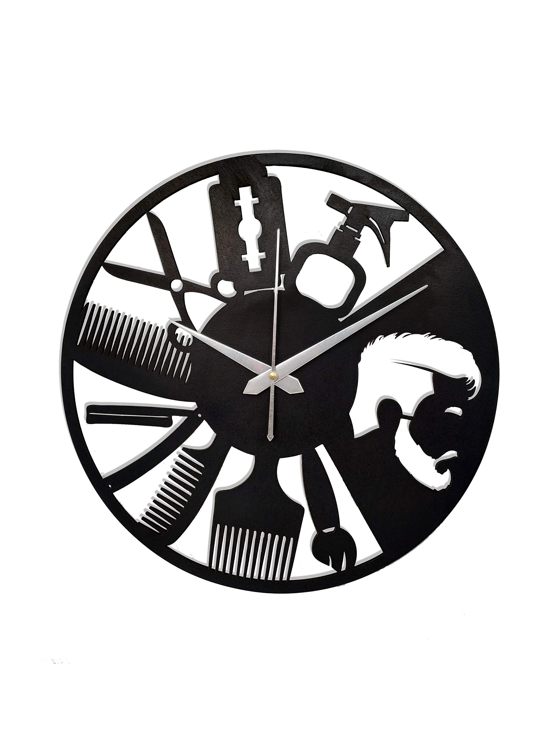 Zuaad Pvt Ltd Wooden Hair Stylist Wall Clock (Black_0.1 Inch X 11.9 Inch X 11.9 Inch )