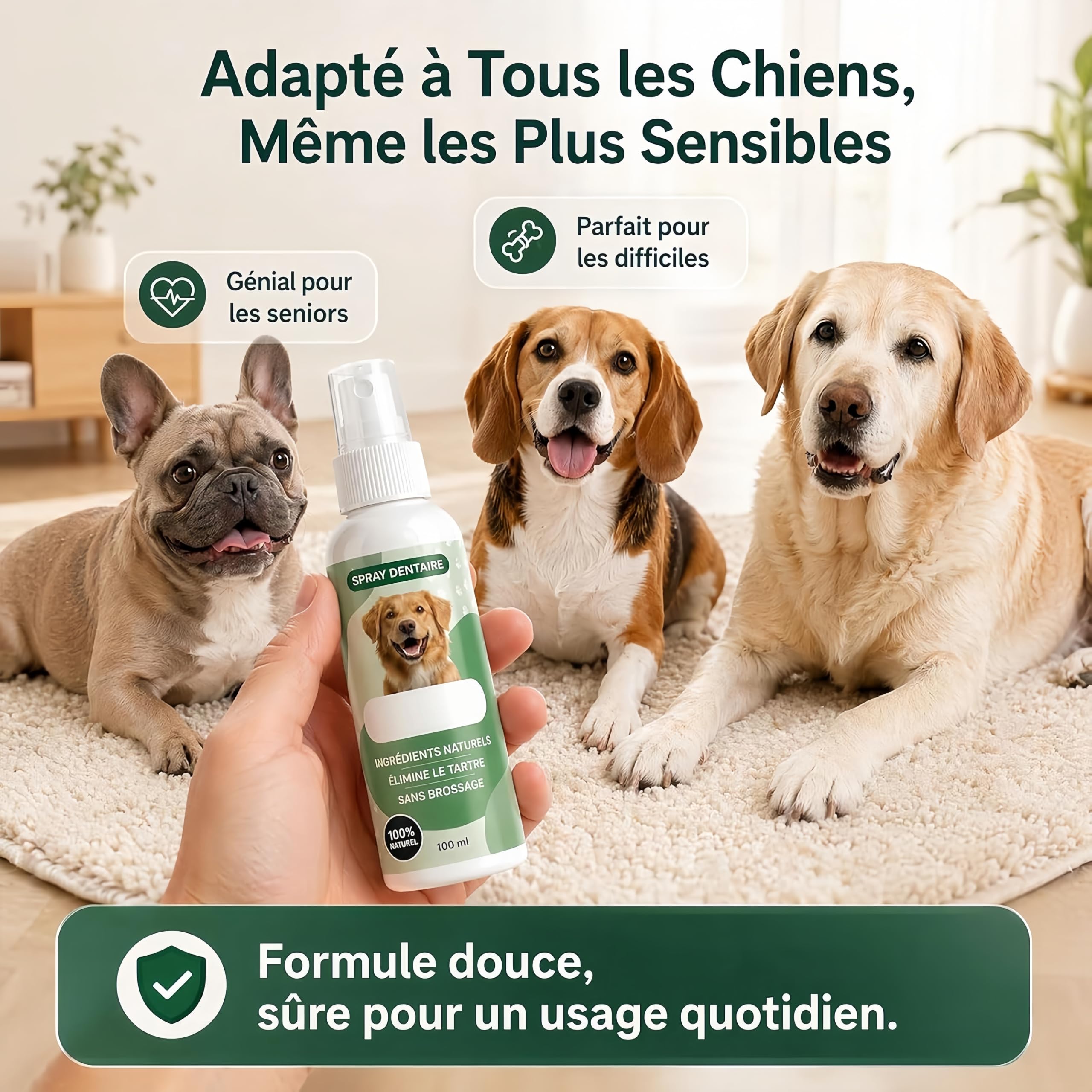 Everly Spray Dentaire Chien Antitartre Haleine Fraîche sans Brossage