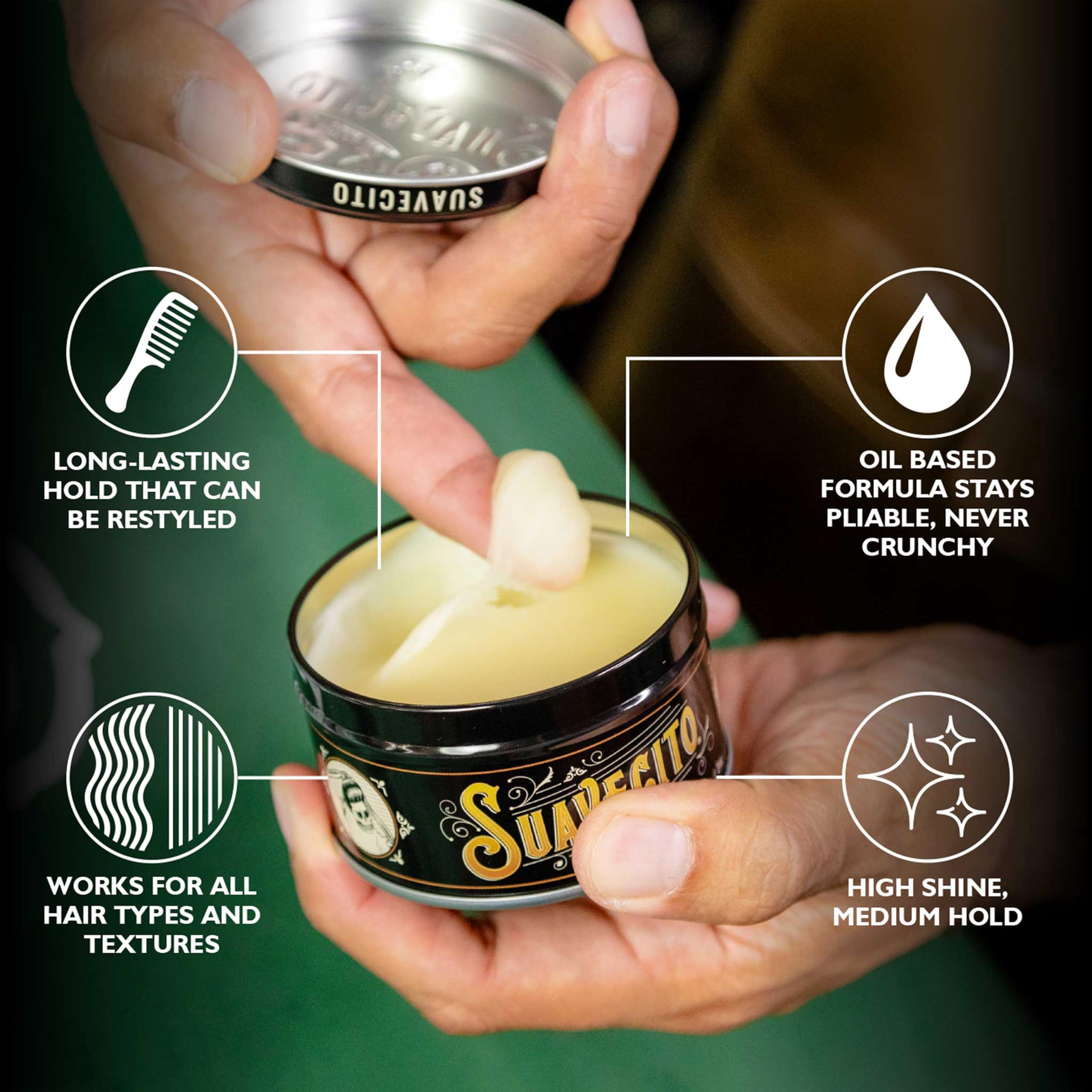 Suavecito Oil Based Pomade, High Shine Long Lasting Hold, ölbasierte Pomade, Perfect For Any Hair Type, 3oz/85g