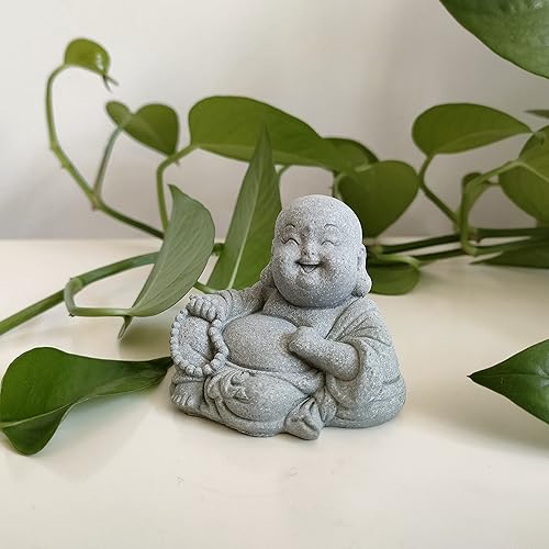 Miniatura 2 de Estatua de Buda Ríendo de Buda Estatua de Buda Decoración de Buda Estatuas de Jardín de Arenisca 3.7 x 3.0 x 3.1 in para el hogar al aire libre,