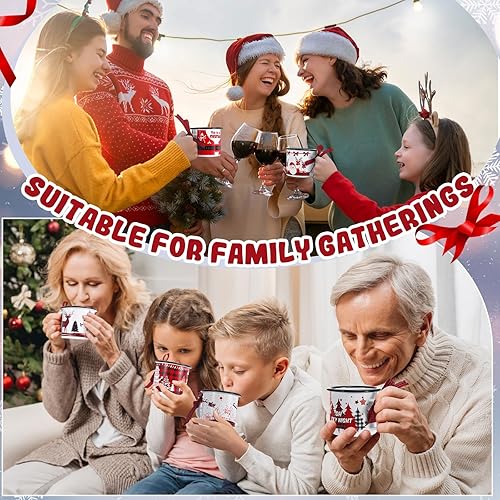 Miniatura 3 de Sliner 12 tazas de café de Navidad con cinta a cuadros de 8.5 onzas, taza de Navidad con borde negro a granel para regalo de Navidad, centros de