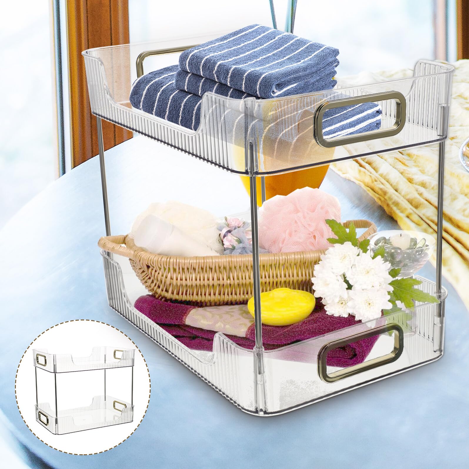 Mensola da Bagno Trasparente Organizer Vanity Multiuso per Cosmetici e Prodotti per l'Igiene Scaffale Stabile per Lavabo e Cucina Portaoggetti Versatile per Spazi Ordinati