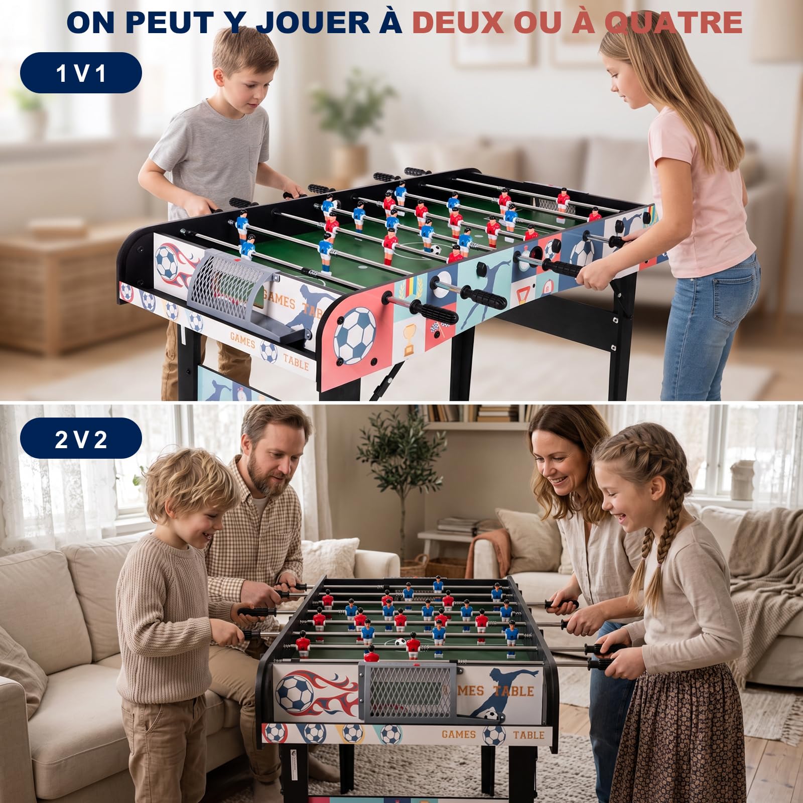 Baby-Foot Pliable 121cm, Table Foot Intérieur Barres Télescopiques