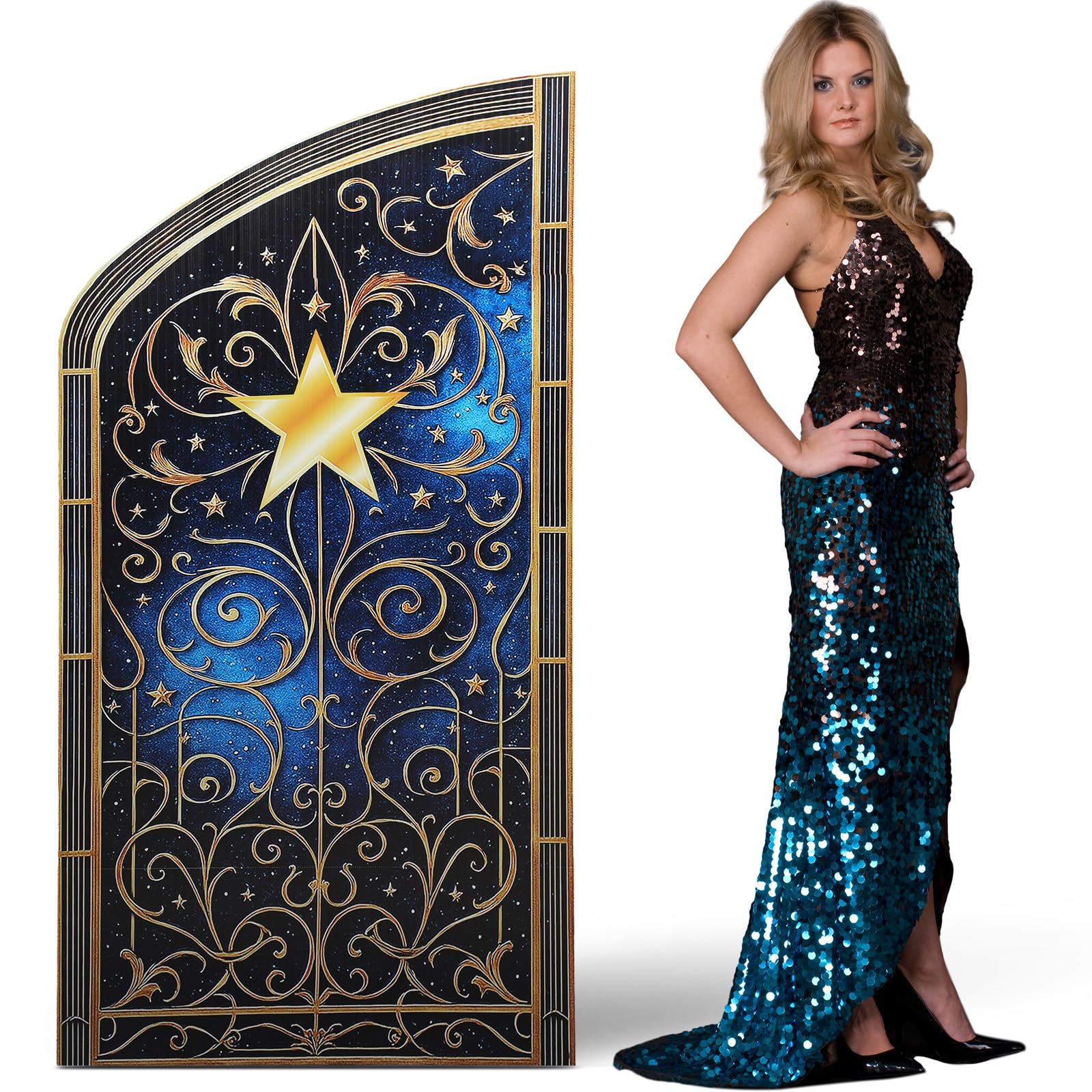Leinuosen 5 ft Starry Movie Night Gate Cardboard Stand up Party Decorations Under The Stars Cutout Life Size Movie Night Award Prop Prom Homecoming Wedding Birthday Party Backdrop Decor