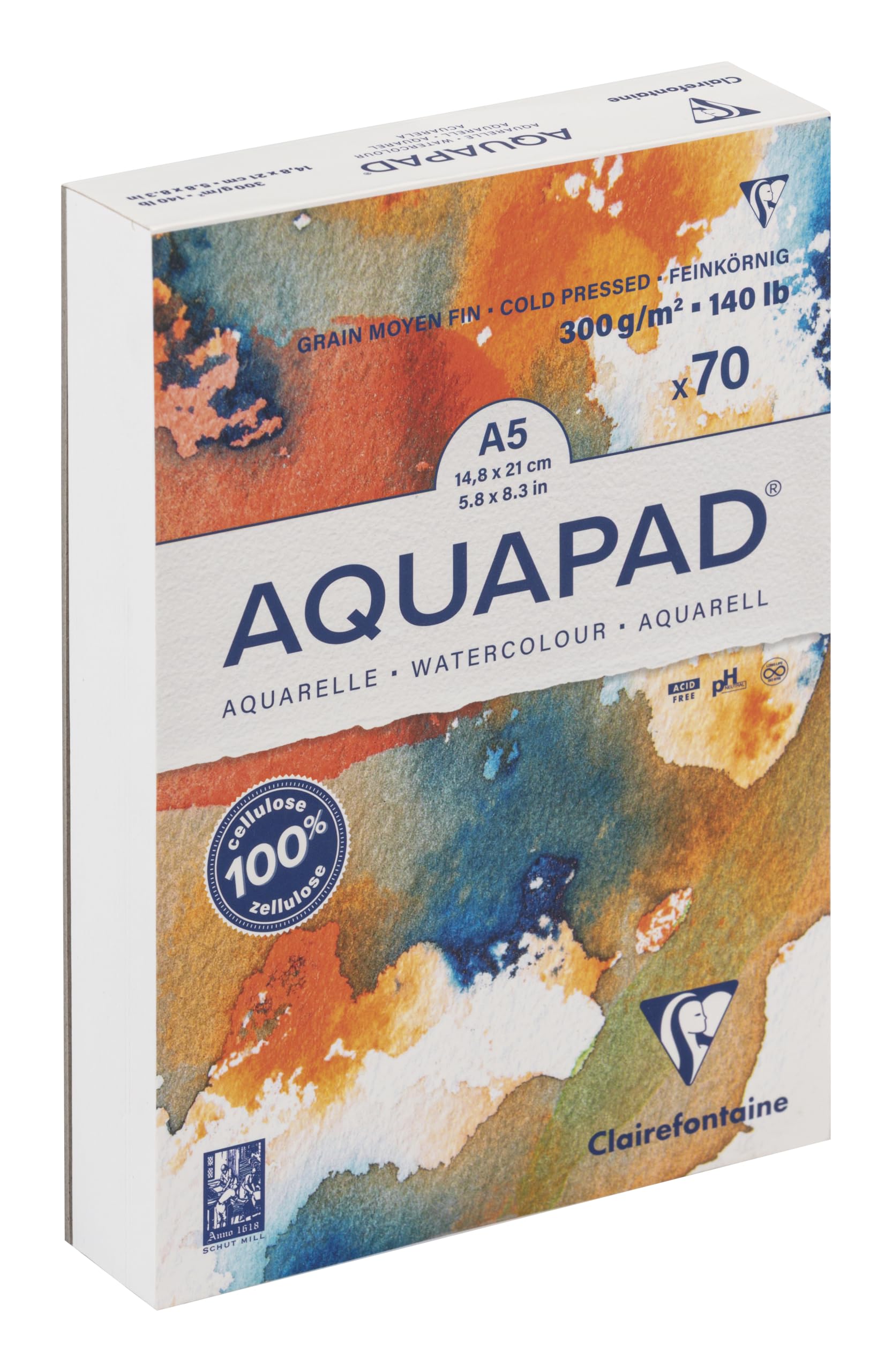 Clairefontaine Aquapad Goldline Aquarellblock A6, 10,5x14,8cm, 300g, 50 Blatt