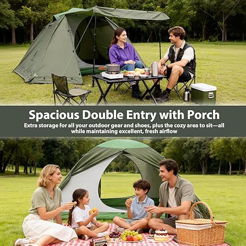 Miniatura 6 de GEERTOP Tienda de campaña para 4 personas y 4 estaciones para camping, impermeable, doble capa, fácil de instalar, tienda familiar para camping,