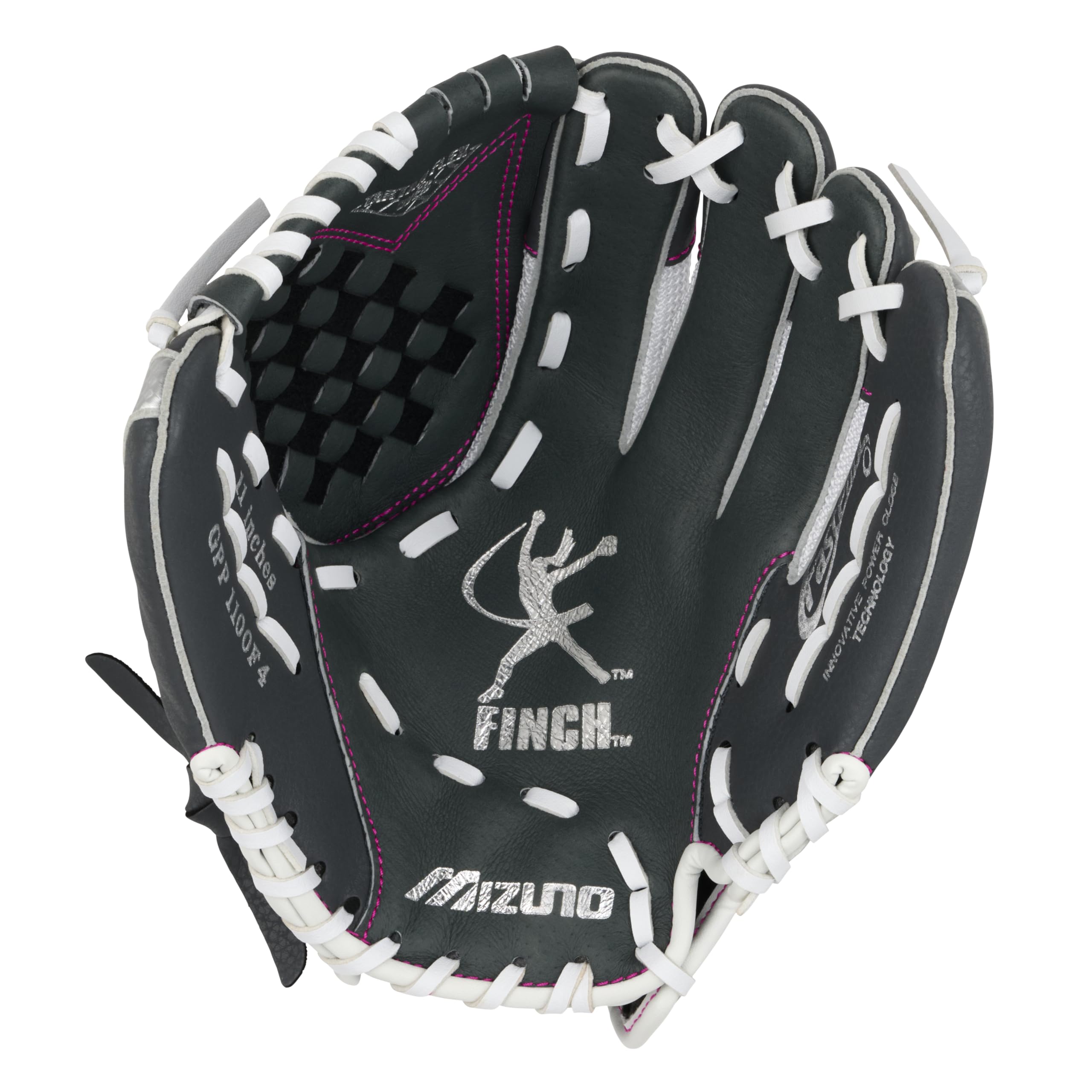 Mizuno Prospect Finch - Guanto da softball per ragazza, tecnologia PowerClose, con impugnatura a V Flex, cuscinetto per palmo Parashock, fodera per palmo Buttersoft, mano destra, 27,9