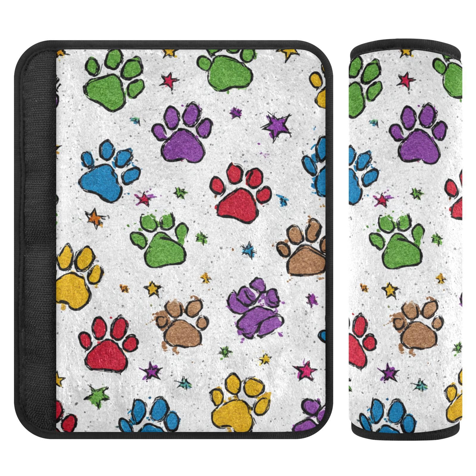 2 Pack Seatbelt Covers Seat Belt Cover Pad for Adults Boys Girls Car Seat Strap Covers Pads Cushion Universal Shoulder Strap Pad Protector for Backpack Camera Bag 10x7.7Inch Cute Colorful Paw Prints a