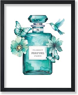 Poster Master Perfume Poster - Turquoise Fashion Print - Flower Art - Modern Art - Trendy Art - Gift for Men, Women & Fashionista - Minimal Decor for Living Room or Office - 8x10 UNFRAMED Wall Art