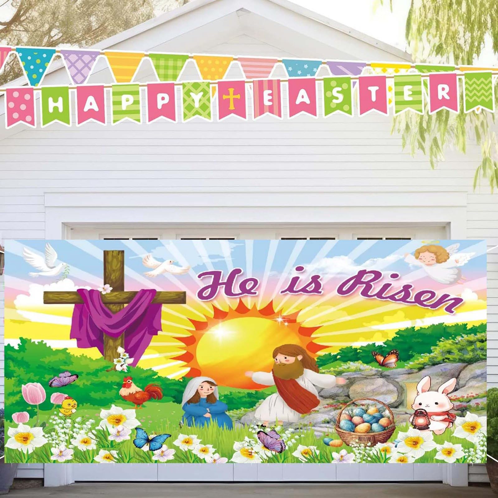 Bandera de Pascua para puerta de garaje, decoración de puerta de garaje de San Valentín, cubierta mural de 7 x 16 pies, gran día de San Valentín, fiesta de vacaciones C