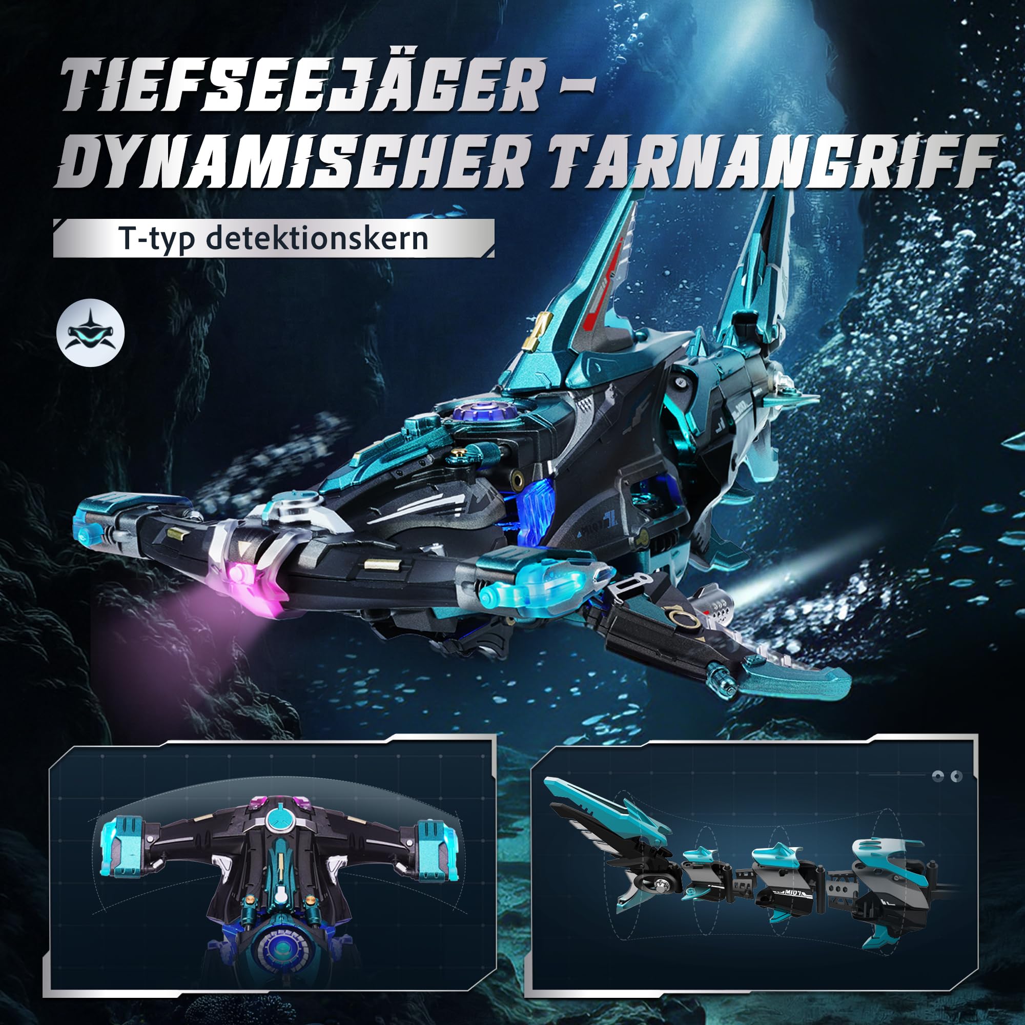 ROKR 3D Puzzle Hammerhai Mechanische Modellbau, Meerestiere 3D Puzzle Erwachsene Mit Bewegungs und LED Lichteffekt, Modellbausatz für Erwachsene (MI07)