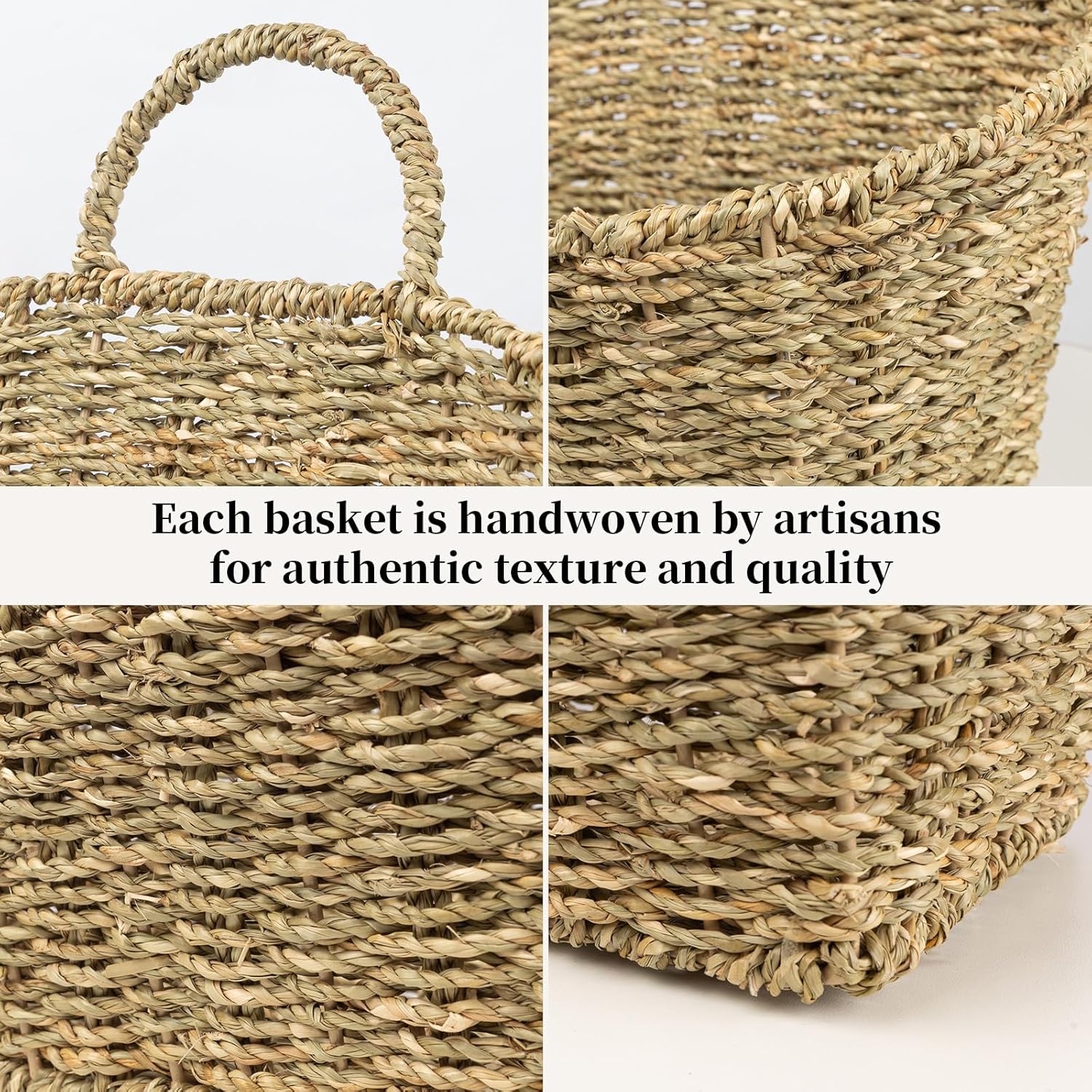 Hanging Wall Basket Handwoven Wicker Basket for Plants, Flowers & Storage, Rustic Farmhouse Wall Decor Organizer, Natural Seagrass