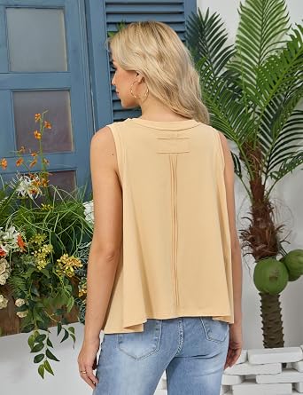 Kumufenc Women Summer Casual Flowy Tops Loosefit Crop Tank Tops Sleeveless Crewneck High Low Top