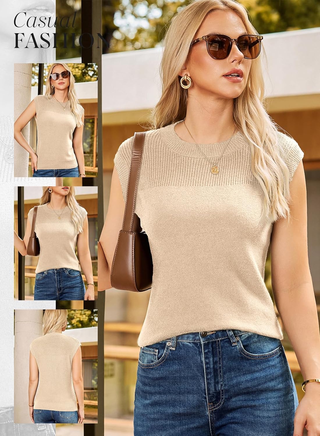 Dokotoo Sweater Vest Women Casual Crewneck Sleeveless Sweaters for Women Solid Loose Cable Knit Tank Tops - Image 4