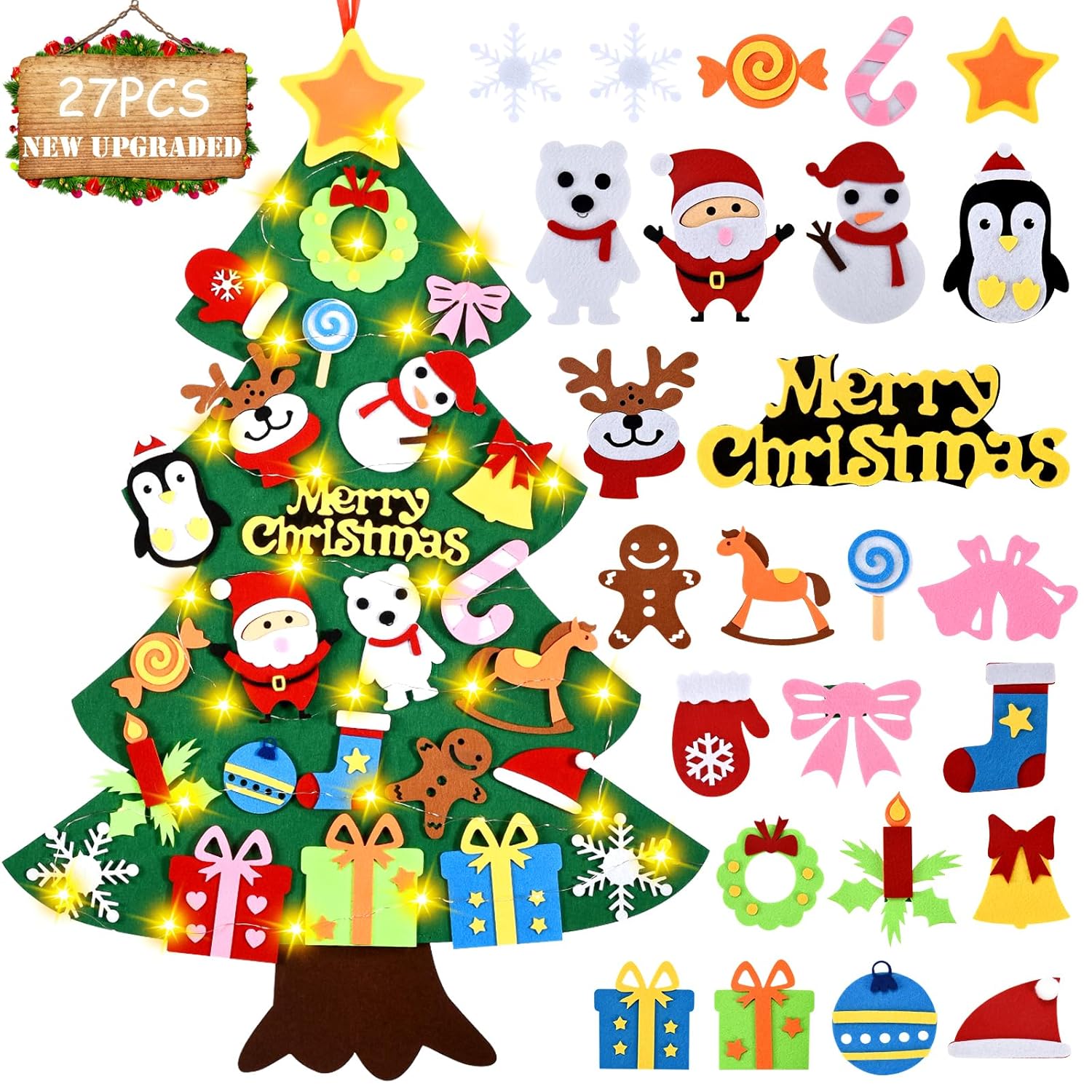 UNTIL YOU DIY Felt Christmas Tree for Toddlers - 27pcs Xmas Ornaments, 80cm Set for Kids, Handmade New Year Door Wall Hanging Decorations