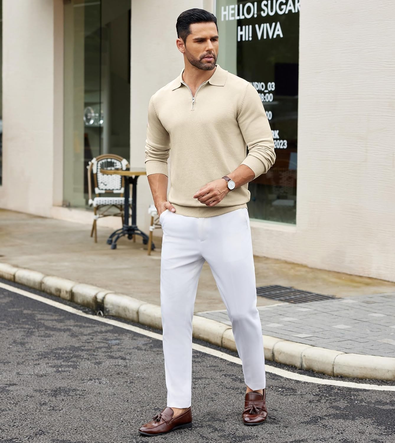 COOFANDY Mens Knit Polo Sweater Casual Long Sleeve Quarter Zip Polo Sweater Classic Golf Shirts - Image 6