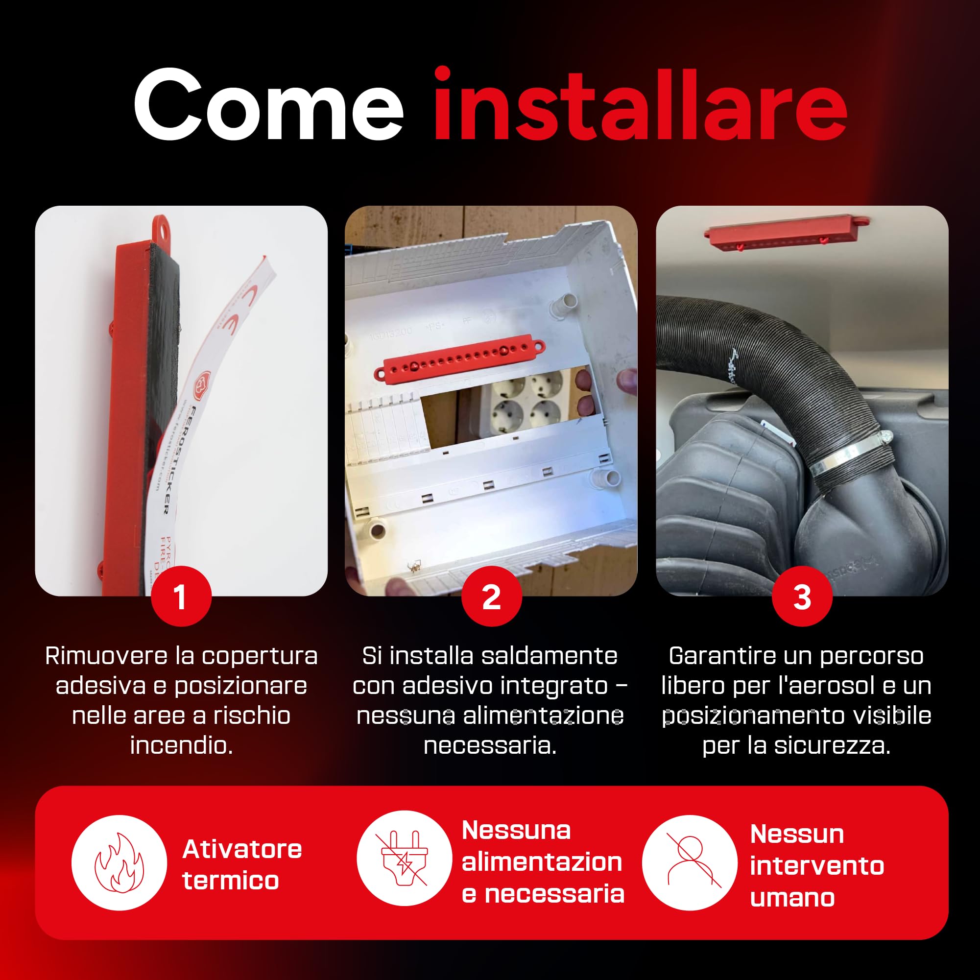 Piccolo Estintore Automatico (4 Pezzi) | Per quadri elettrici, fusibili, batterie al litio, inverter, veicoli, imbarcazioni e vani tecnici.