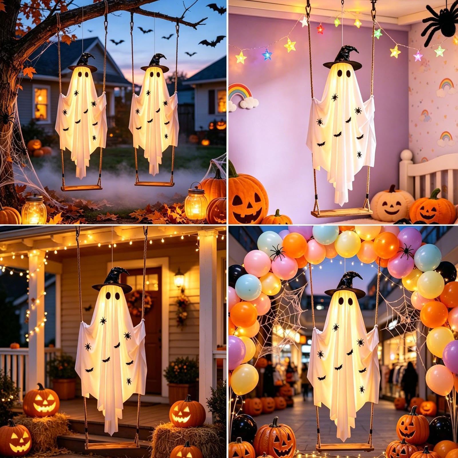 Kołyszący Się Duch Dekoracja Zewnętrzna Straszny, upiorny, świecący i | Świecące Latające Duchy Halloween Z Kapeluszem Czarownicy Do Ogrodu, Wnętrz Oraz Domu Na