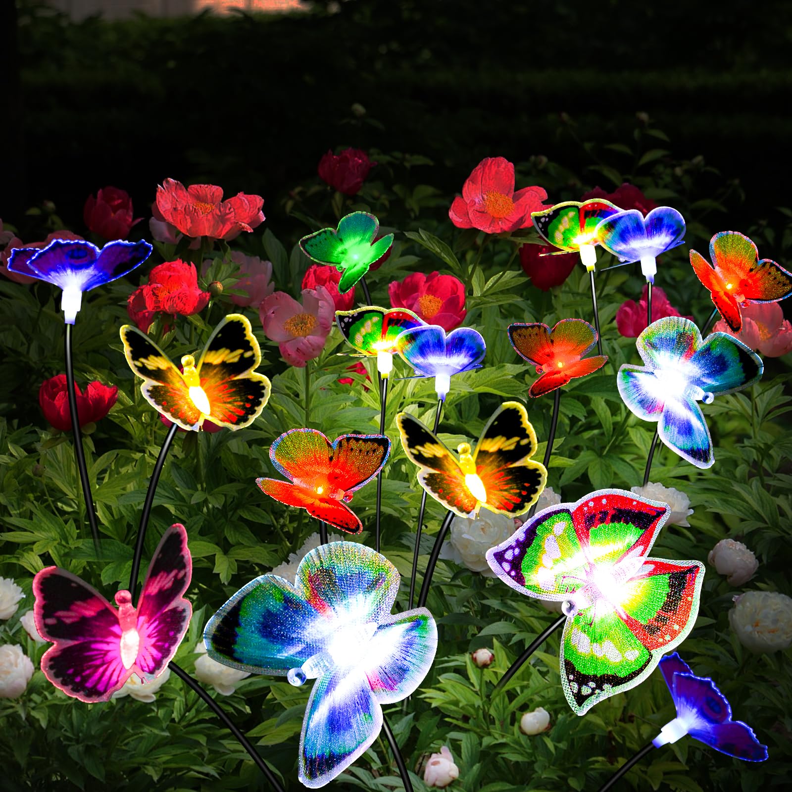 Luces Solares Exterior 2 Pieza 6 LED Mariposa Lámparas Solar para Jardín 2 Modos Iluminación Impermeable Decoración de Jardín Lámparas Exteriores Solares para Jardín Navidad Patio Regalos para Mujeres