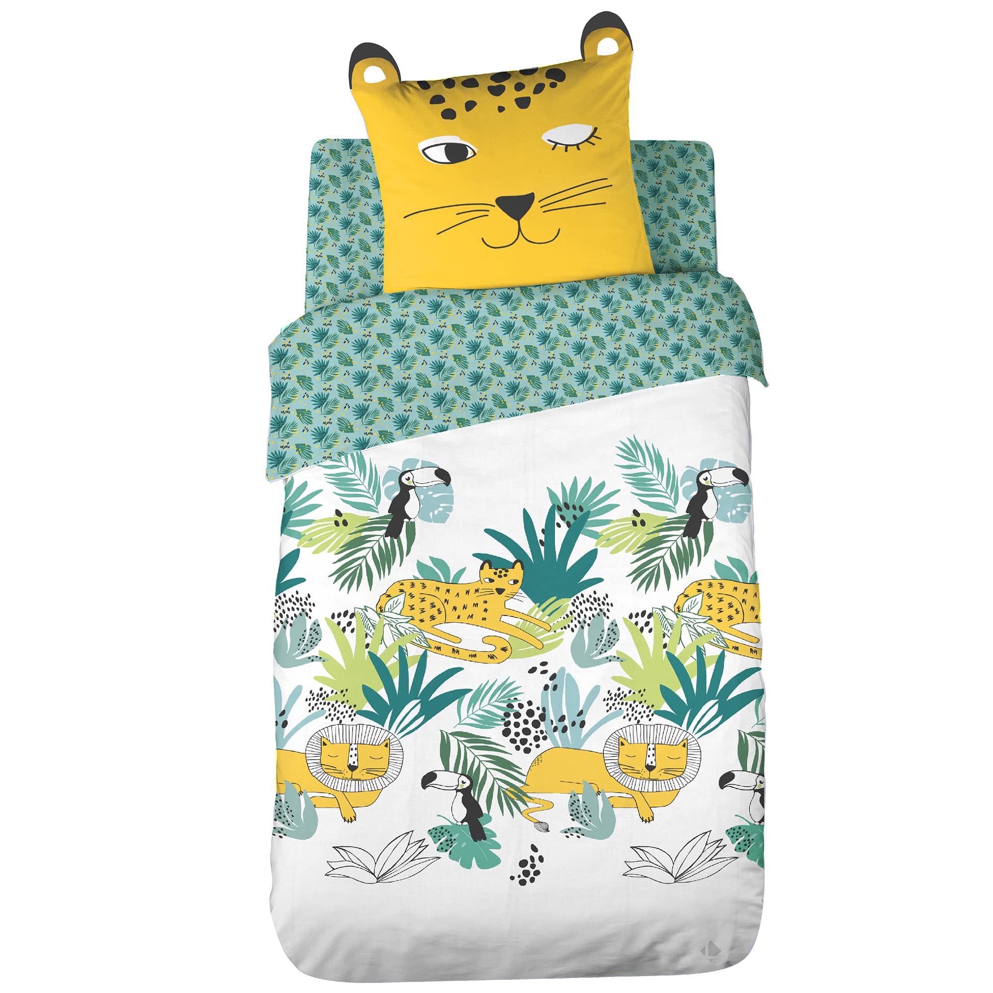 Juego de cama de 140 x 200 cm, Ropa Cama 100% algodón ecológico palacio verde 2 piezas.