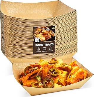 ZORRITA 3 Lb Paper Food Trays - 50 Pack Disposable Nacho Trays, Kraft Paper Food Boats Taco Holders Party Serving Baskets for Hot Dogs Snacks Tacos Fries