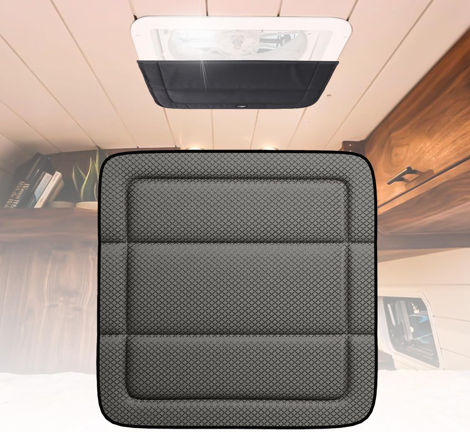 Extra-Thick Magnetic RV Roof Vent Cover for MaxxAir/Fantastic Fan, 16.5" x 16.5", Foldable Insulated Blackout Skylight Cover, 4 Season