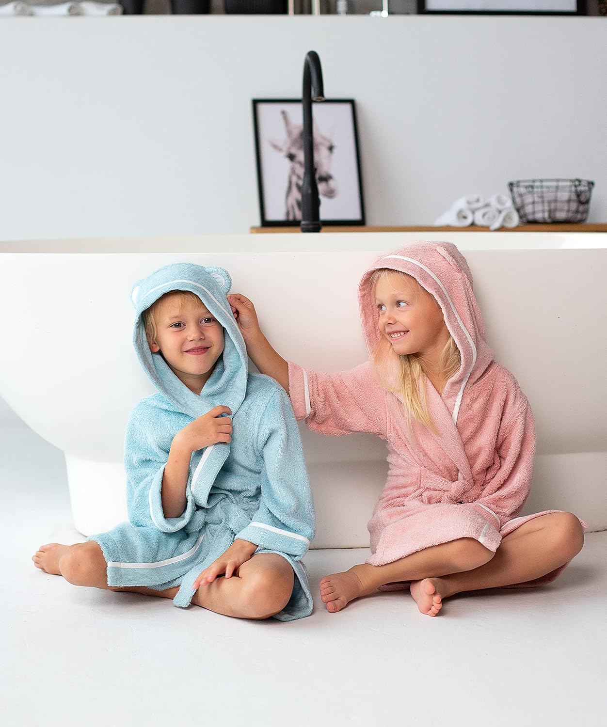 Premium Soft Toddler Bathrobe - Rayon from Bamboo Toddler Robe with Hood - Kids Boys & Girls Robe