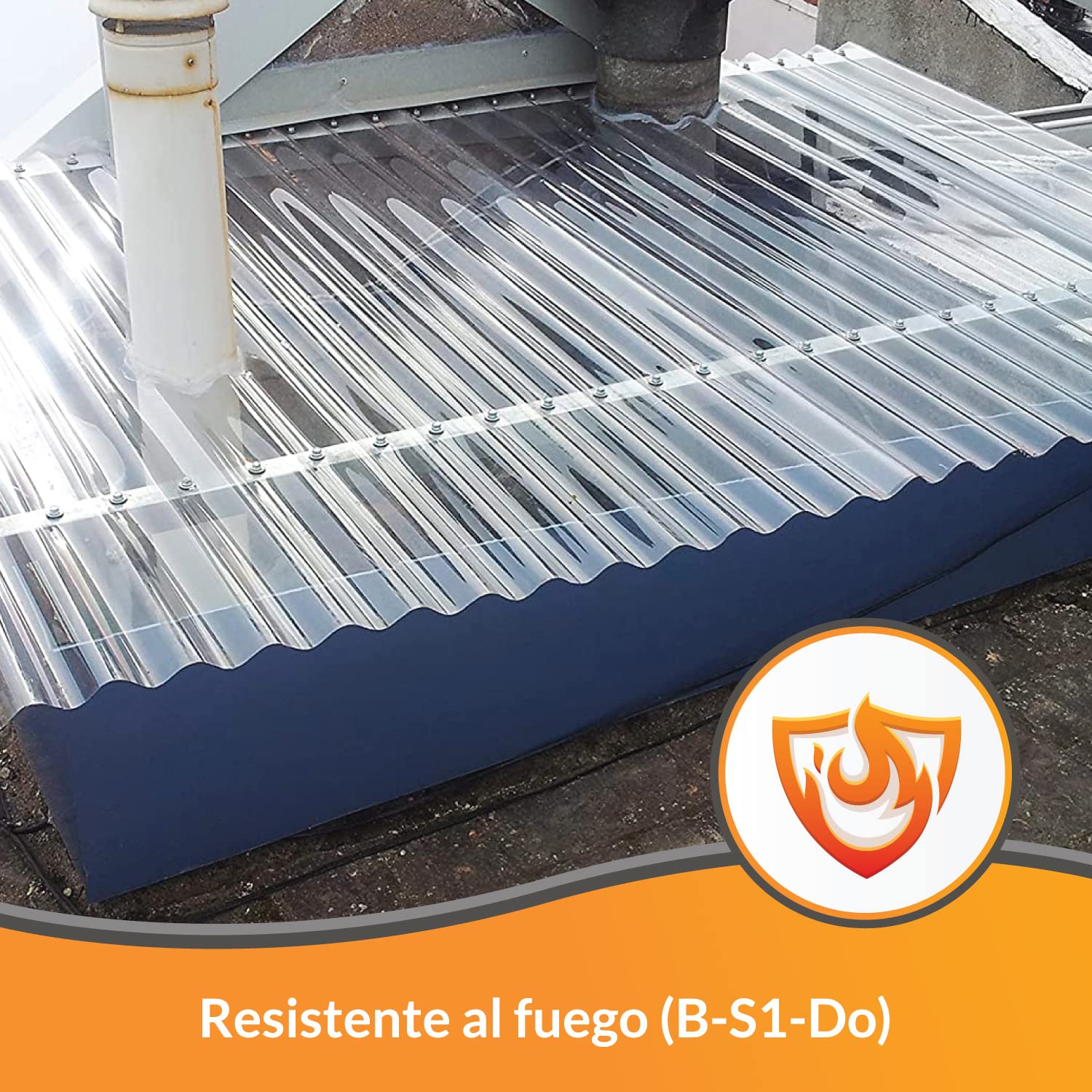 Plancha de policarbonato transparente ondulado gran onda - Espesor 0.9mm - 3000 x 1100 - Protección UV a 1 cara