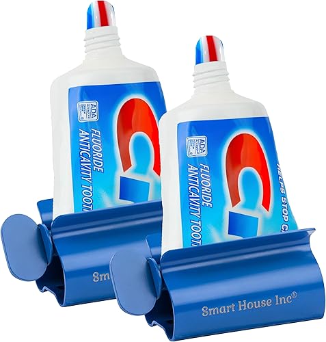 Rodillos exprimidores de pasta de dientes, rodillo de tubo de acero inoxidable, ahorra pasta de dientes, cremas, pone fin a los residuos (azul)