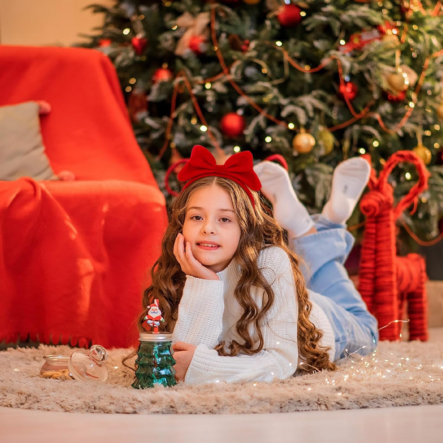 Red Bow Headband Bow Headbands for Women and Girls Costumes for Girls Snow White Hair Accessories - Image 2